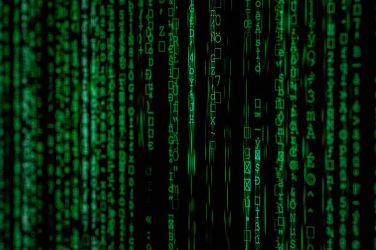 Data Protection - Matrix movie like image with green symbols falling