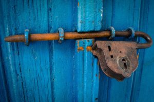 Rusty lock in a door